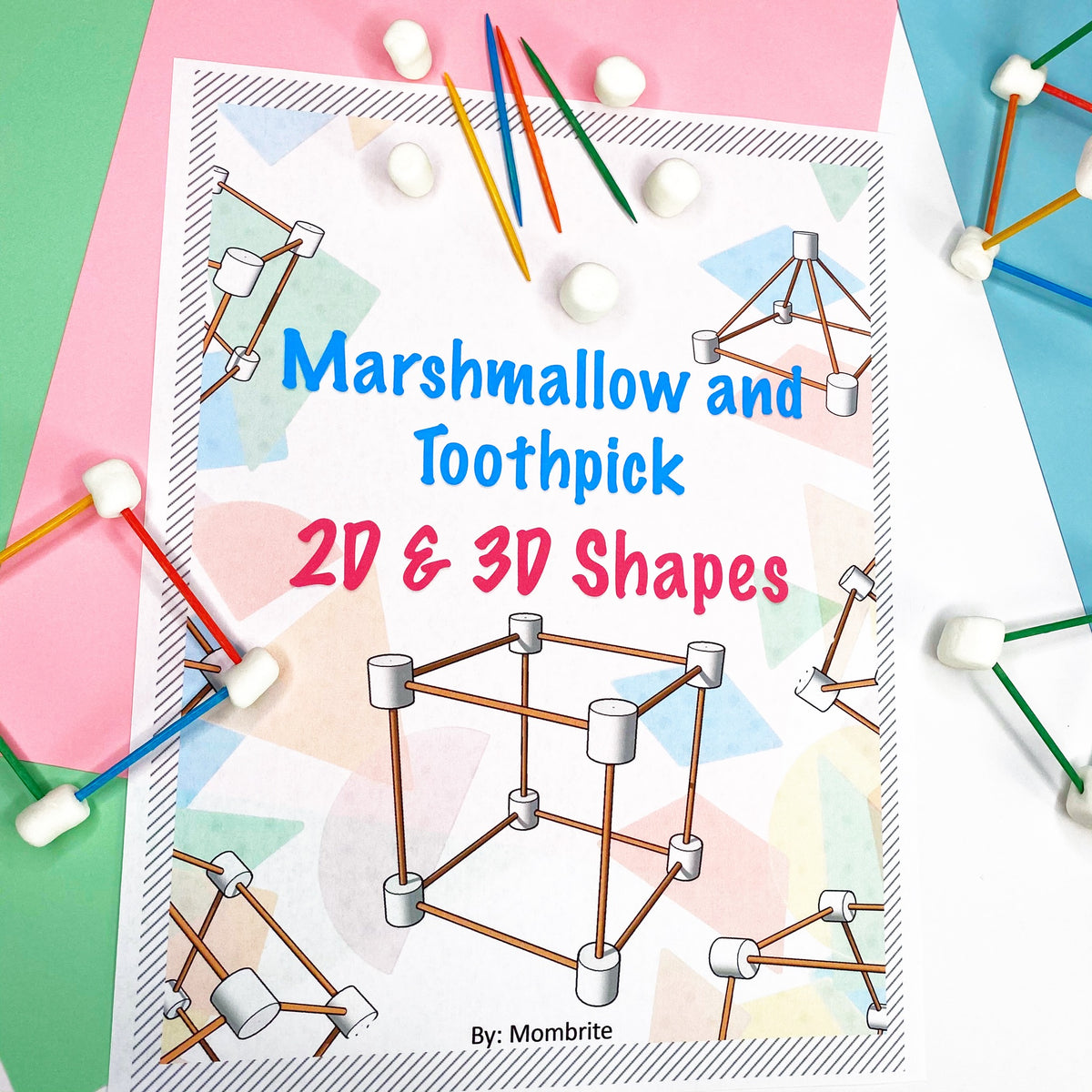 Marshmallow & Toothpick Geometry Cards Learn 2D & 3D Shapes Mombrite