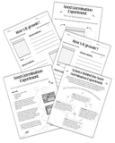 Black and white Bean-in-a-Bag Seed Germination Experiment worksheet set shown in multiple pages, featuring experiment instructions, science behind germination, student observation sheets, and seed growth reflection activity for kids.