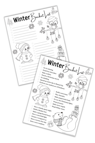 Winter Bucket List Coloring Page Mockup